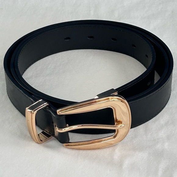 Women’s Faux Leather Black Belt With Gold Buckle, Loop, and Tip Plus Size 3x EUC - Picture 1 of 11